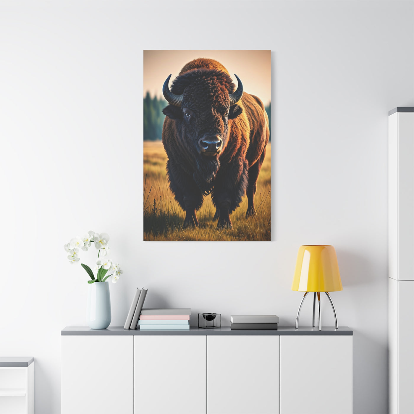 Prairie Bison Walking in Warm Golden Light Wall Art & Canvas Print