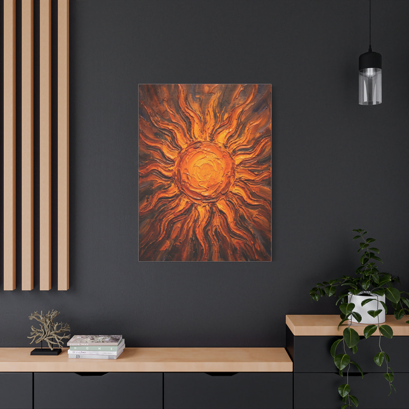 Fiery Impasto Sunburst Painting Wall Art & Canvas Print