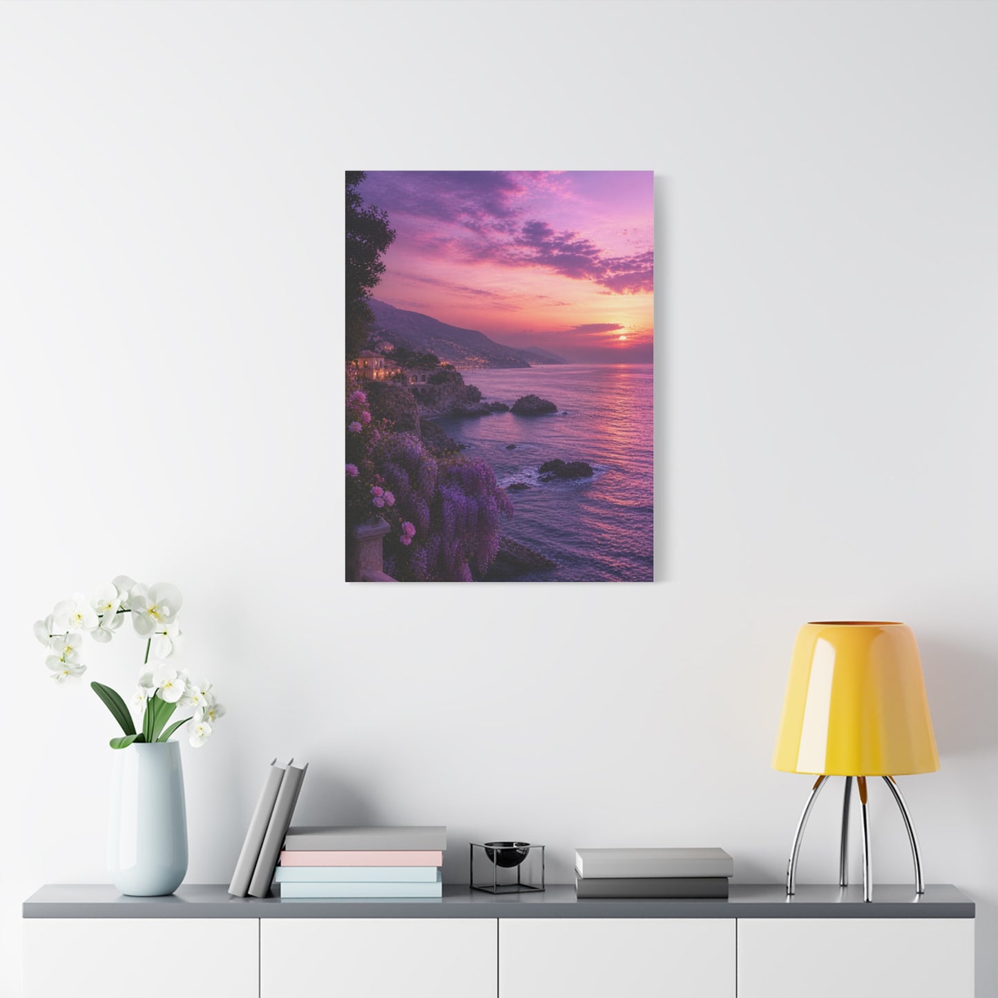 Violet Coastal Sunset Landscape Wall Art & Canvas Print