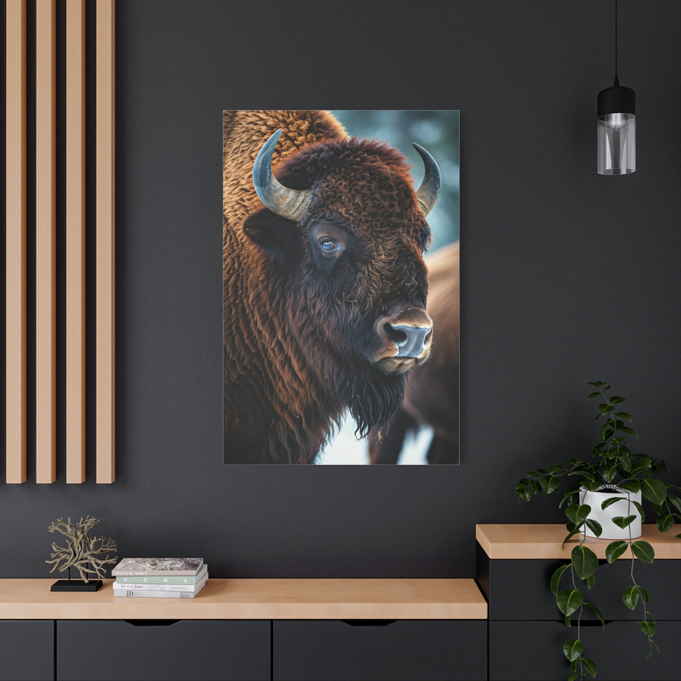 Three-Quarter Angle American Bison with Soft Natural Backdrop Wall Art & Canvas Print