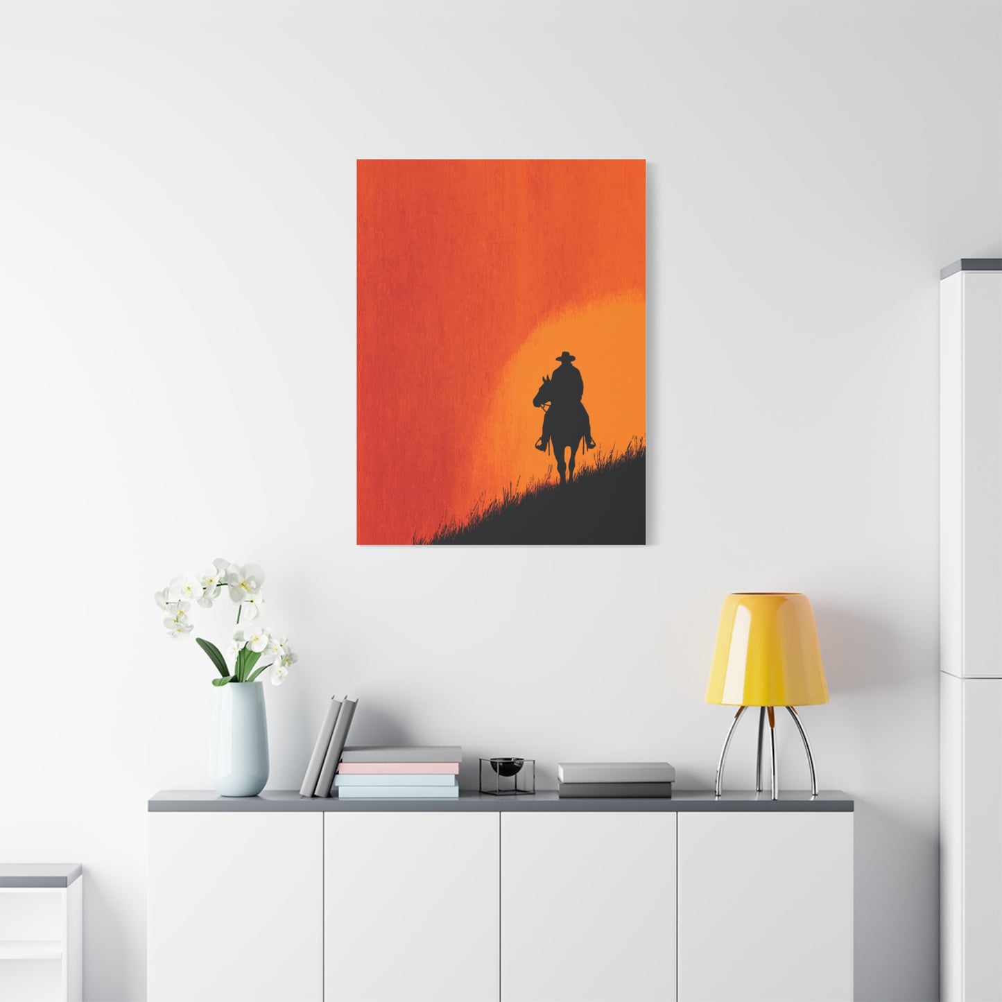 Cowboy Sunset Ridge Silhouette Wall Art & Canvas Print