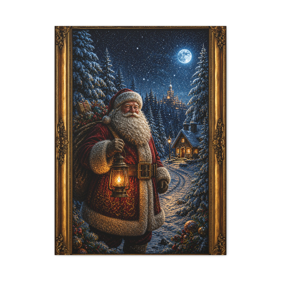 Moonlit Winter Forest Santa Wall Art & Canvas Print