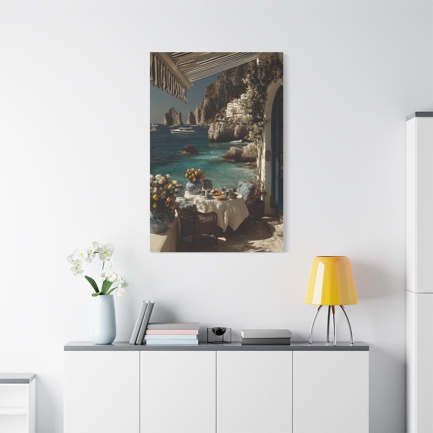Capri Seaside Breakfast View Wall Art & Canvas Print