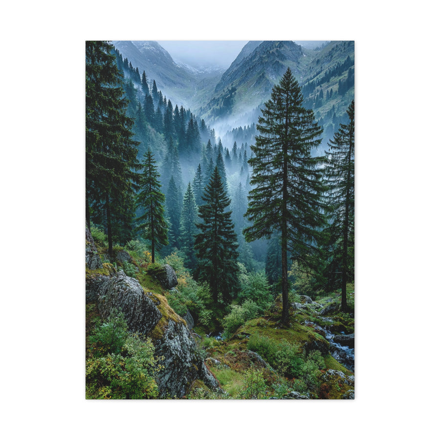 Misty Pine Green Mountain Landscape Wall Art & Canvas Print