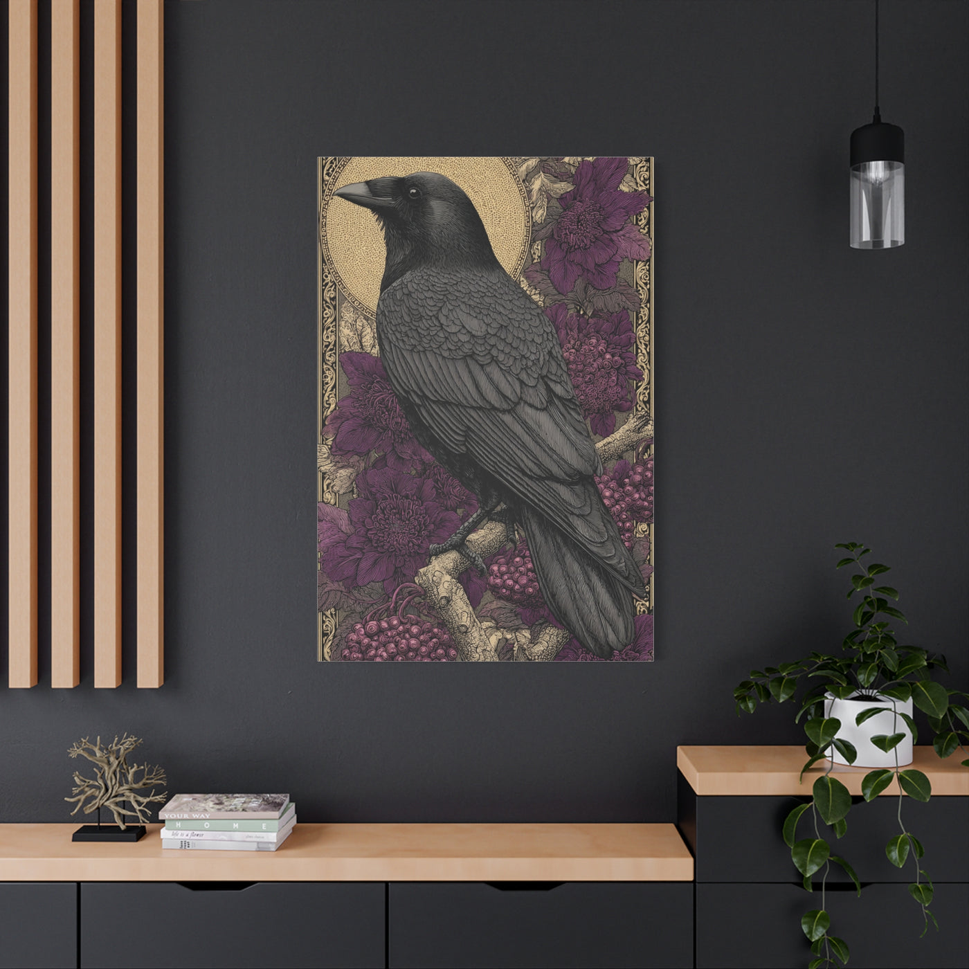 Dark Raven Moon Folk Wall Art & Canvas Print