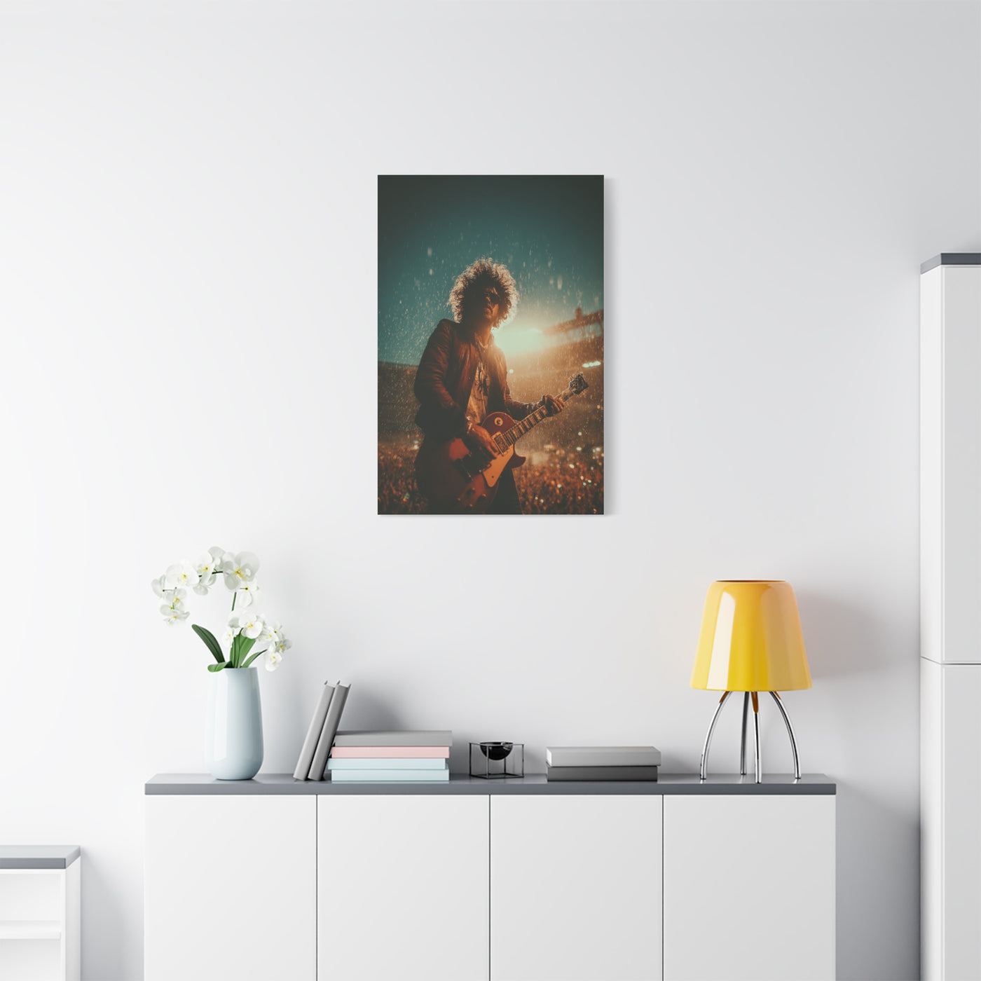 Rain Soaked Rock Guitar Performance Wall Art & Canvas Print