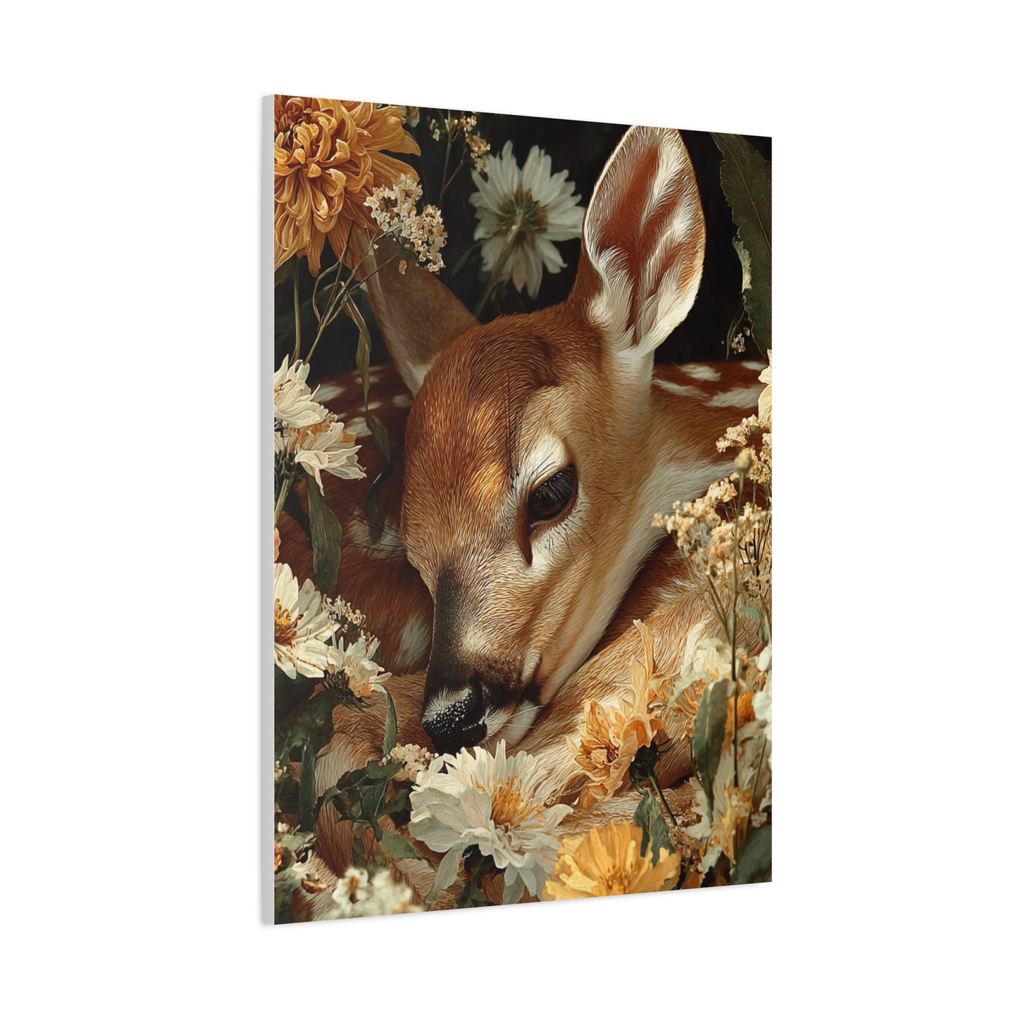 Floral Garland Deer Portrait Wall Art & Canvas Print