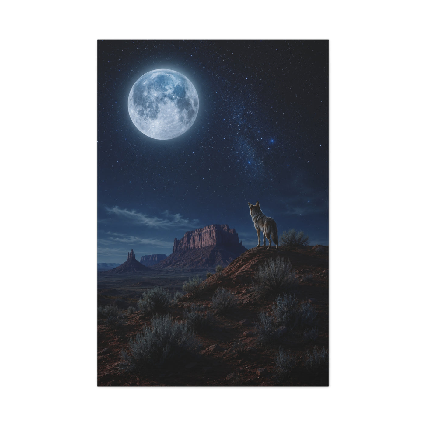 Moonlit Coyote Desert Wall Art & Canvas Print