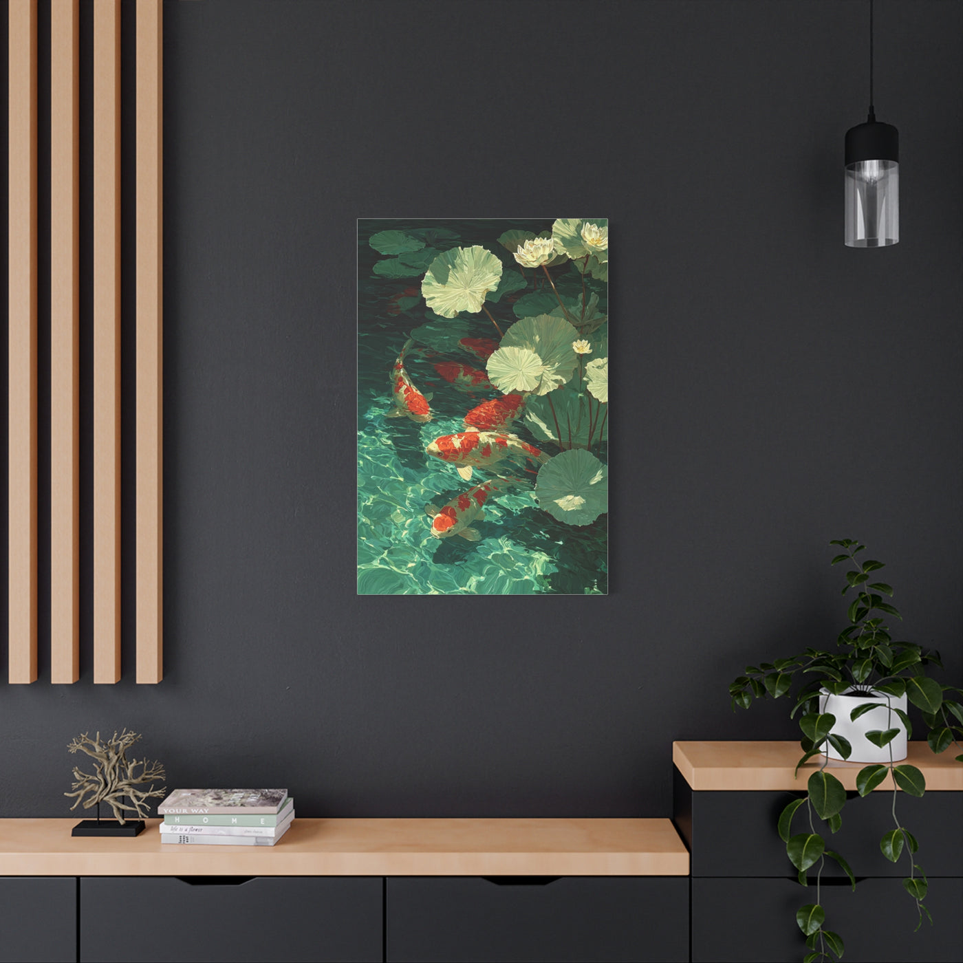 Green Koi Pond Lily Reflection Wall Art & Canvas Print