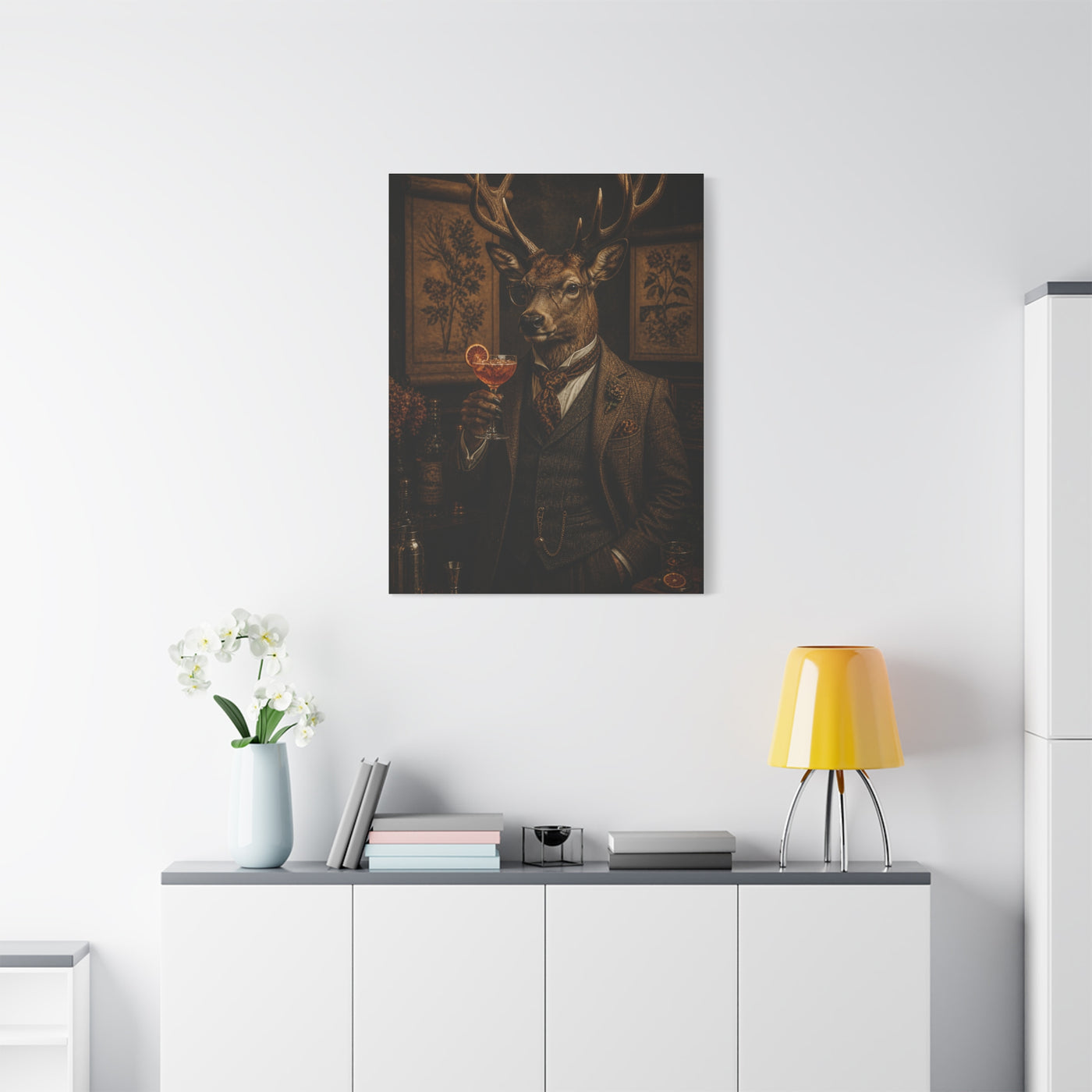 Aristocratic Deer Gentleman Cocktail Portrait Wall Art & Canvas Print