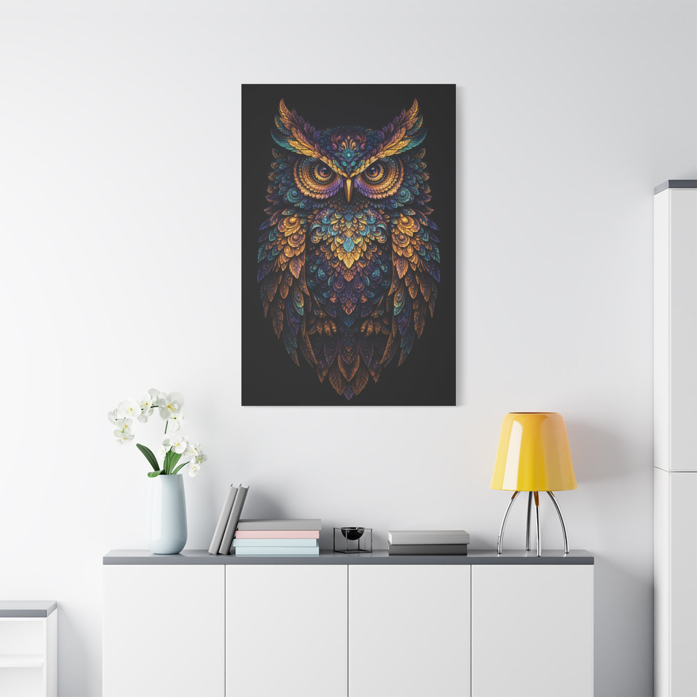 Jewel Feather Fractal Owl Wall Art & Canvas Print