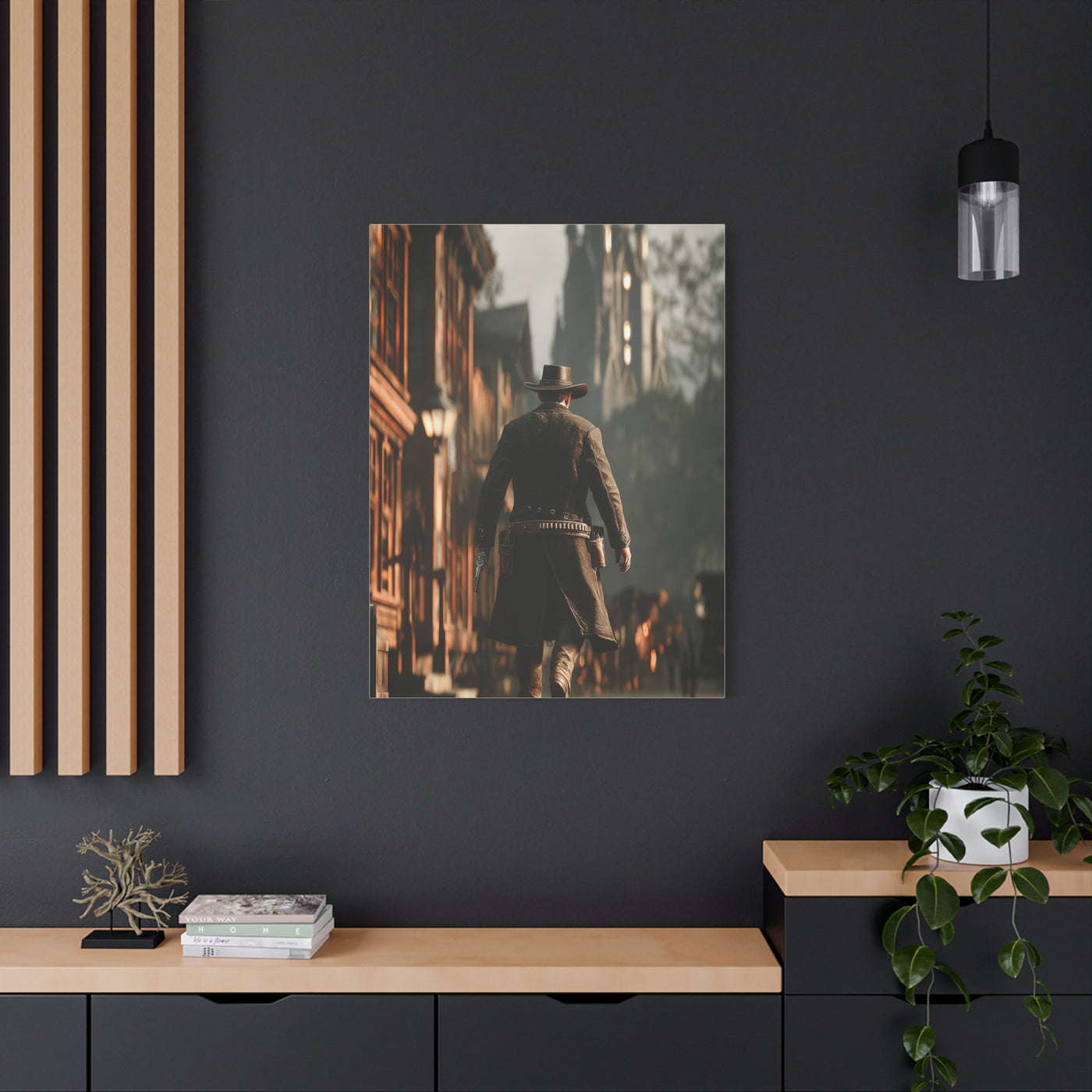Gunslinger Walking the Frontier Street Wall Art & Canvas Print