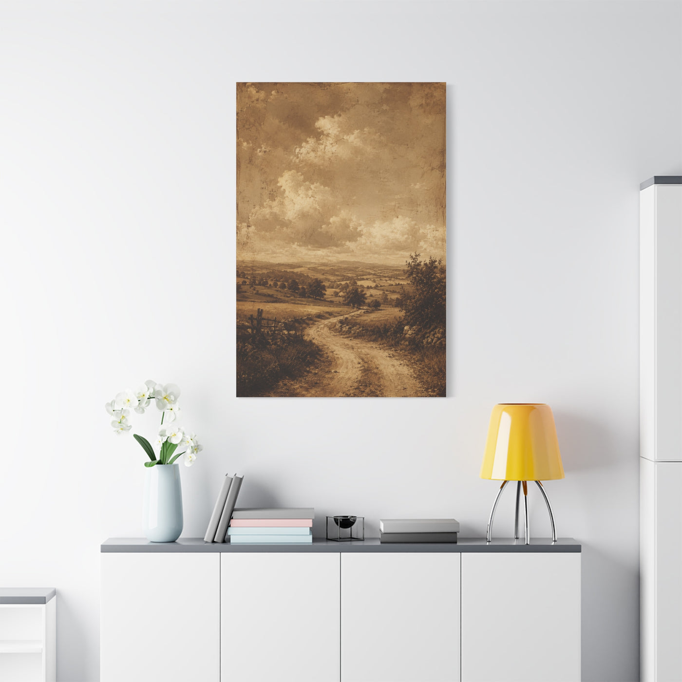 Sepia Countryside Path Panorama Wall Art & Canvas Print