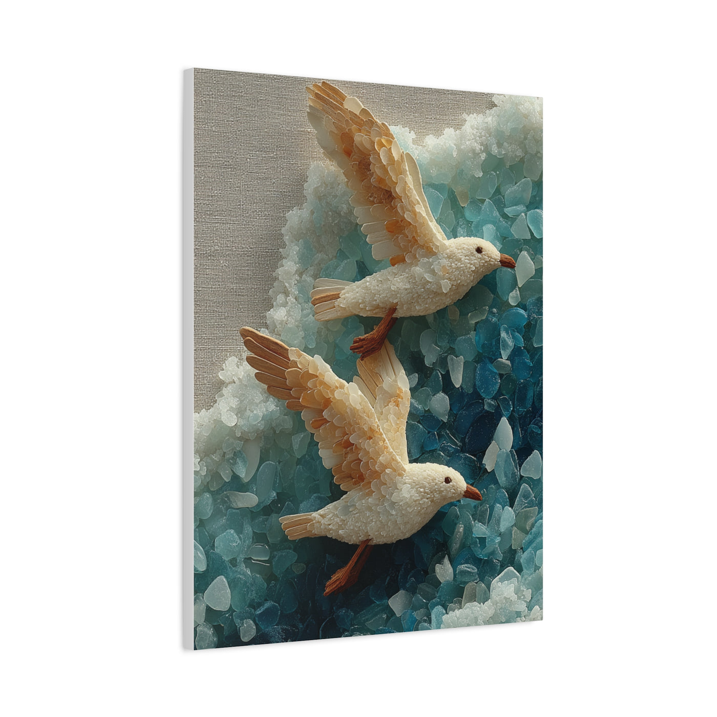 Sea Glass And Driftwood Seagull Coastal Composition Wall Art & Canvas Print