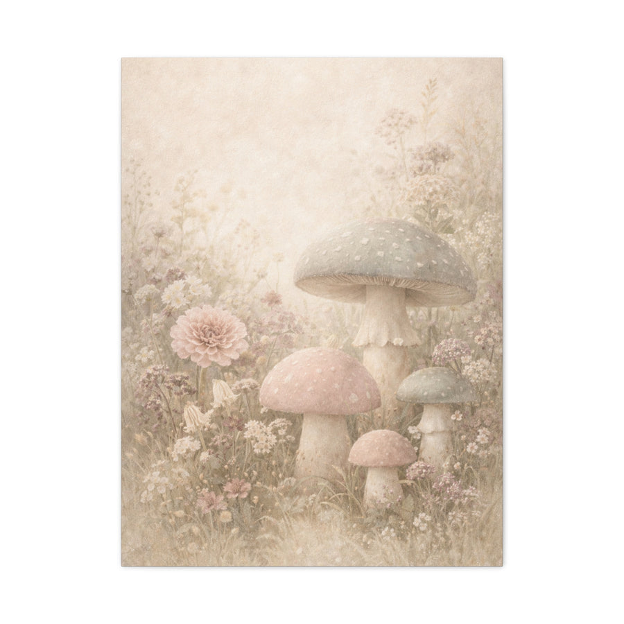 Vintage Pastel Mushroom Meadow Wall Art & Canvas Print