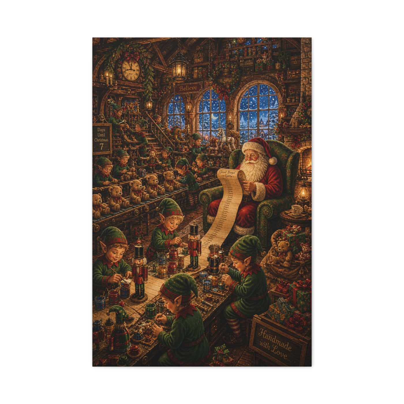 Cozy Traditional Santa Workshop Wall Art & Canvas Print
