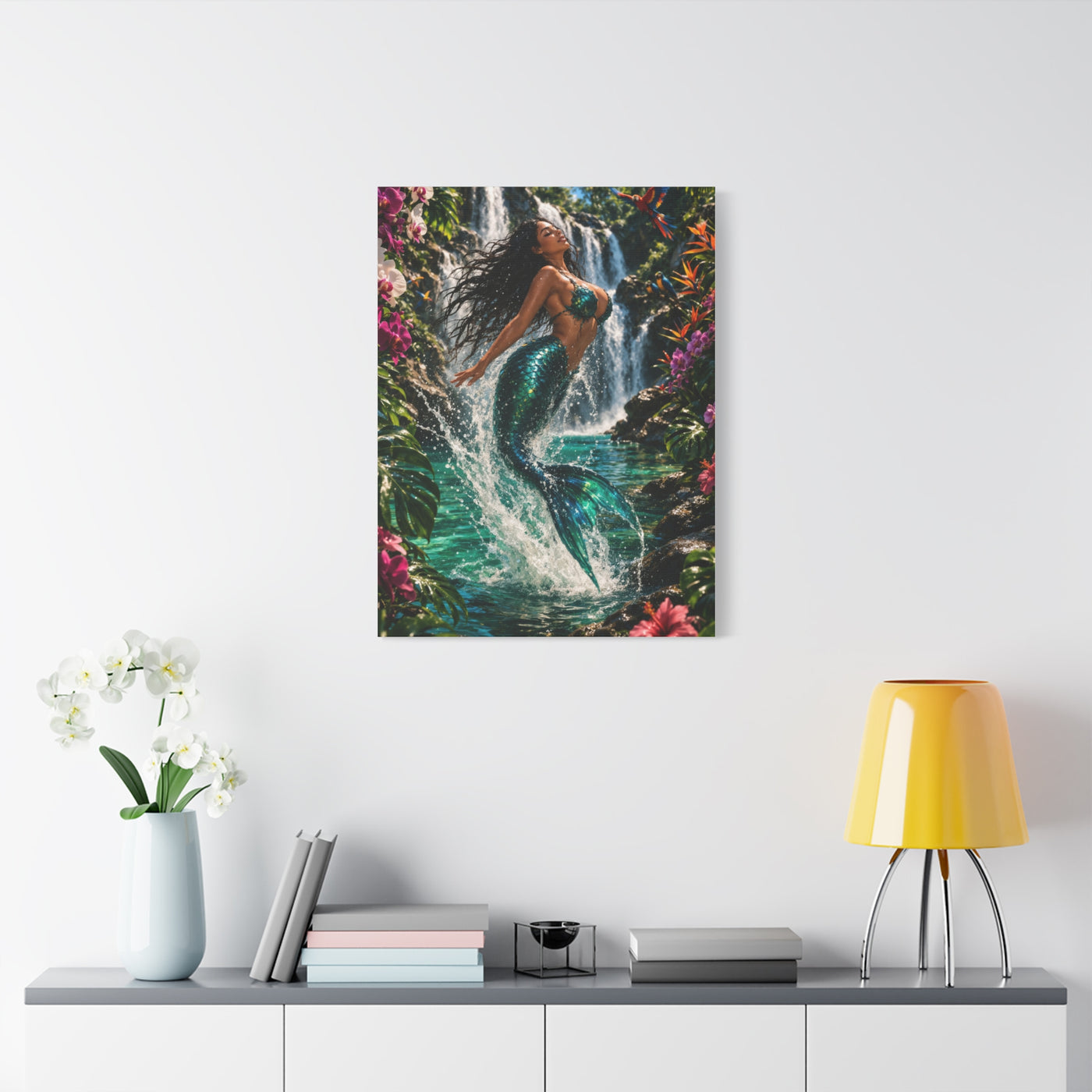 Tropical Waterfall Mermaid Escape Wall Art & Canvas Print