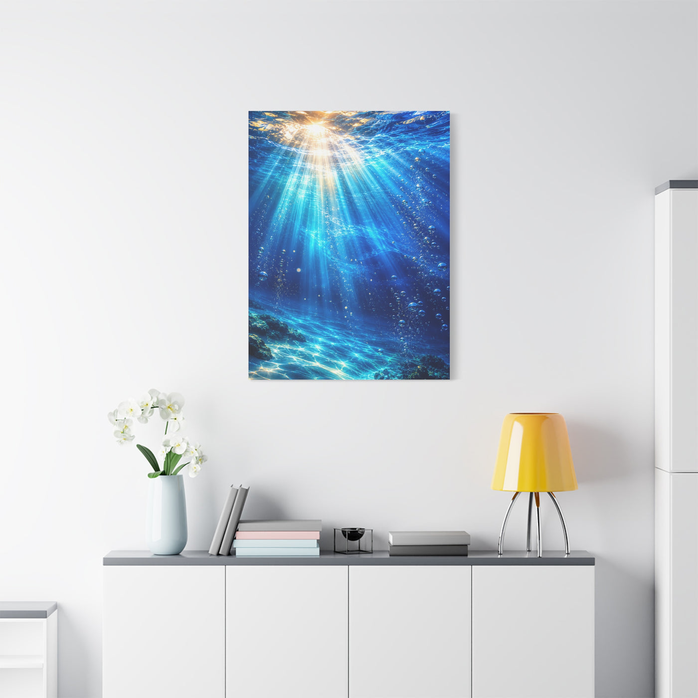 Sunlit Underwater Light Rays Ocean Scene Wall Art & Canvas Print