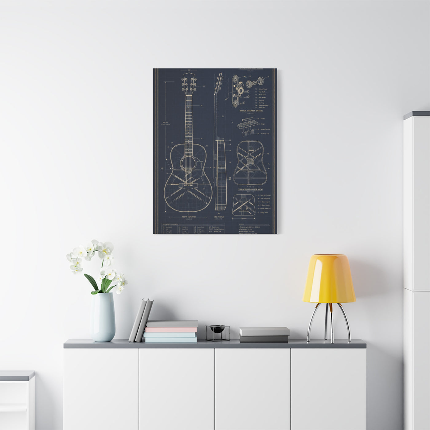 Acoustic Guitar Technical Blueprint Wall Art & Canvas Print