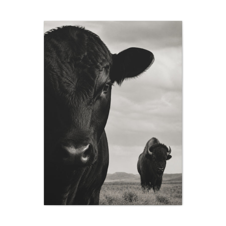 Black Angus & Bison Dual Portrait Landscape Wall Art & Canvas Print