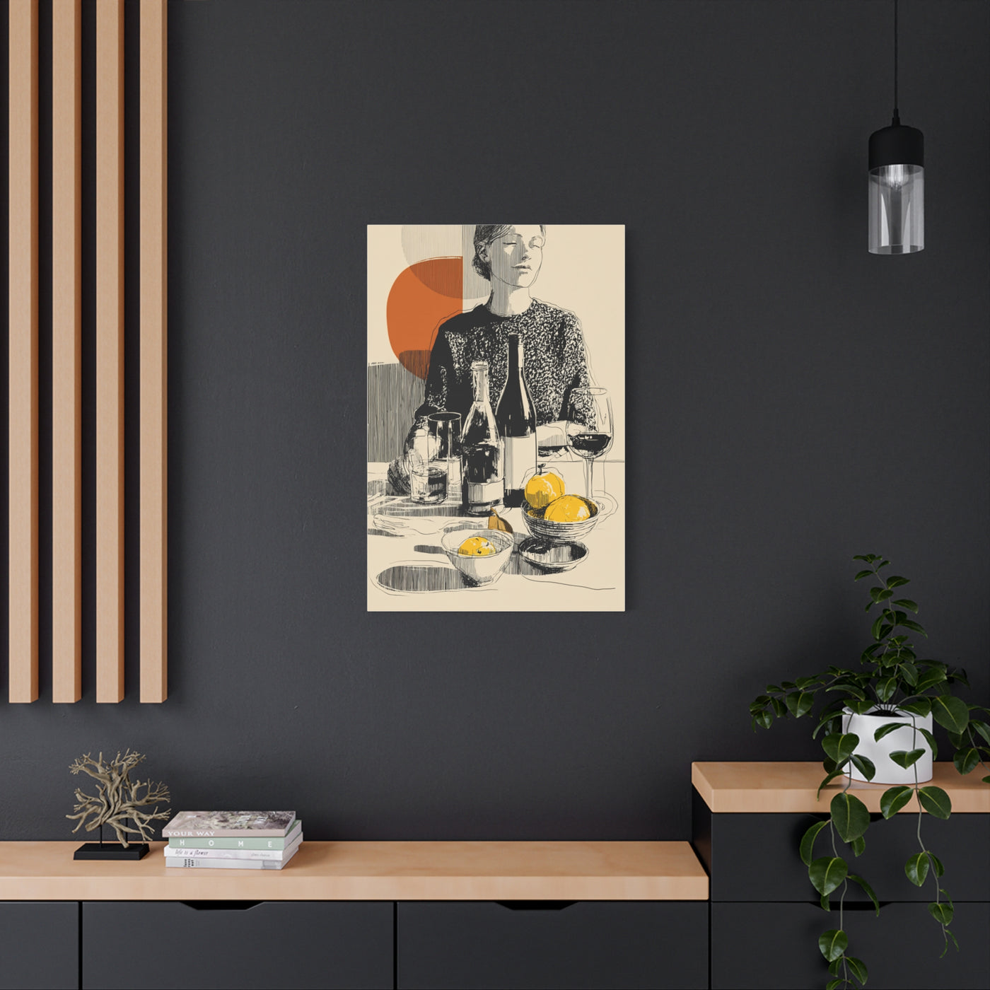 Minimalist Line Art Dining Scene Wall Art & Canvas Print
