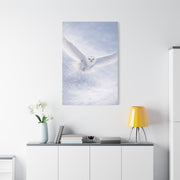 Snowy Owl Winter Flight Minimal Wall Art & Canvas Print