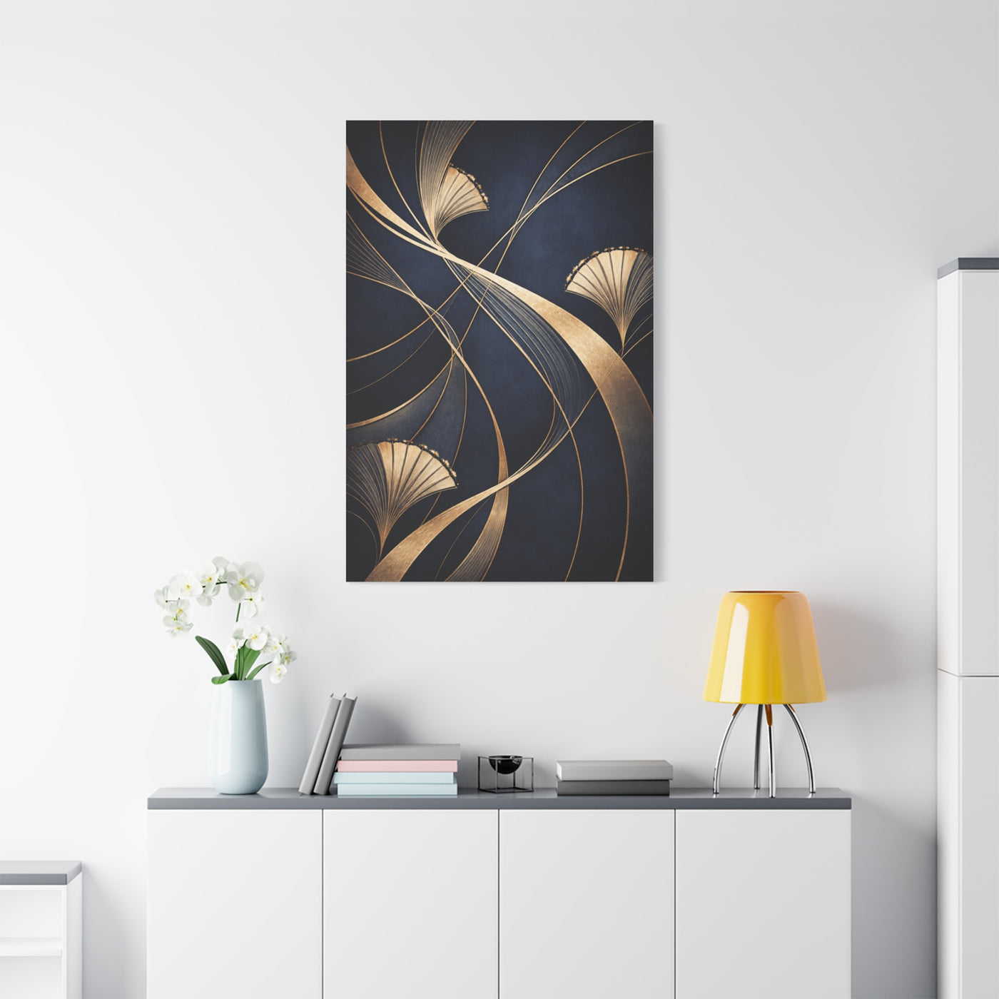 Art Deco Navy Gold Flow Wall Art & Canvas Print