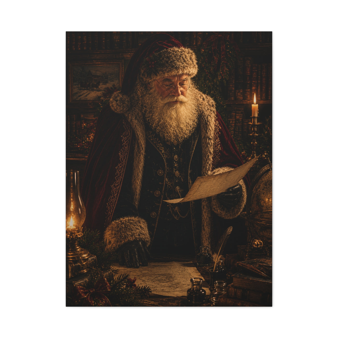 Dark Academia Santa Library Wall Art & Canvas Print