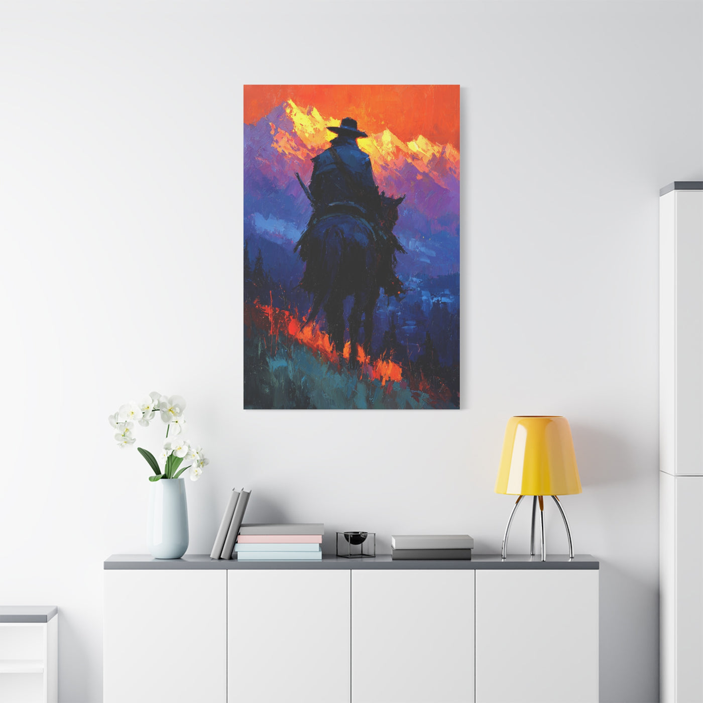 Sunset Ridge Cowboy Painting Wall Art & Canvas Print
