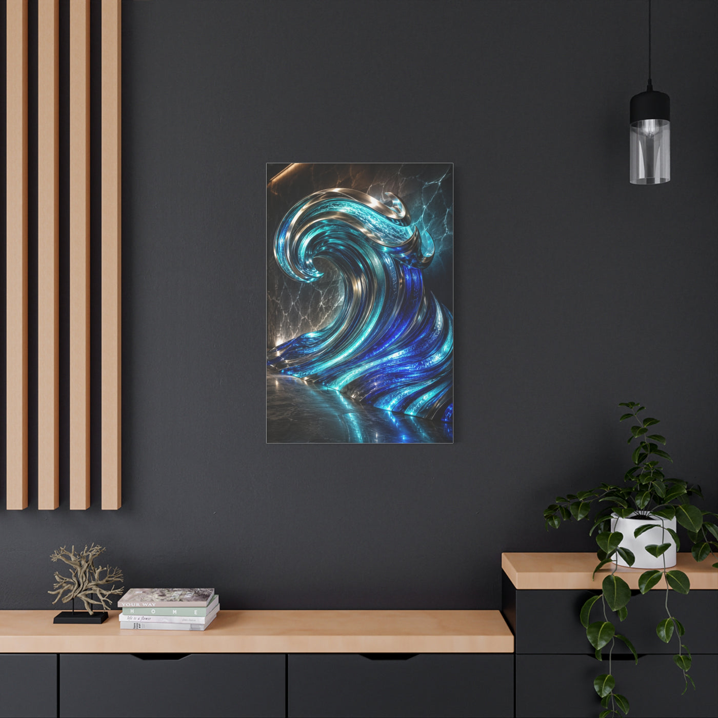 Glass & Steel Ocean Wave Architectural Sculpture Wall Art & Canvas Print
