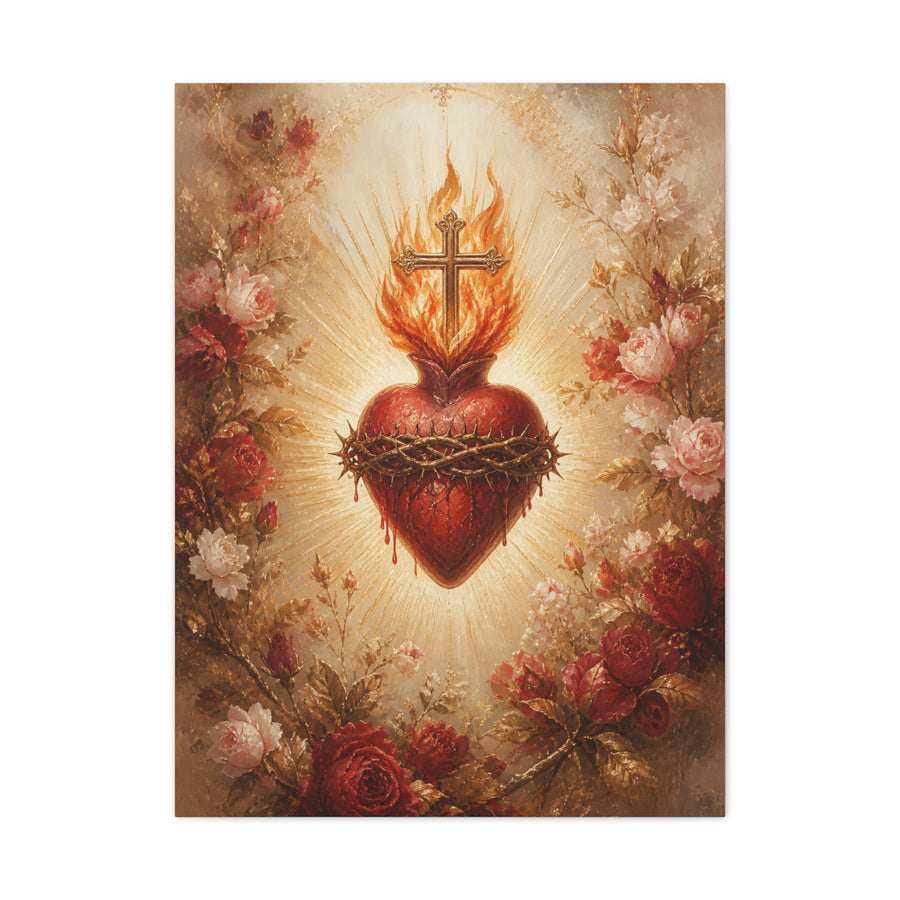 Sacred Heart Floral Devotional Wall Art & Canvas Print