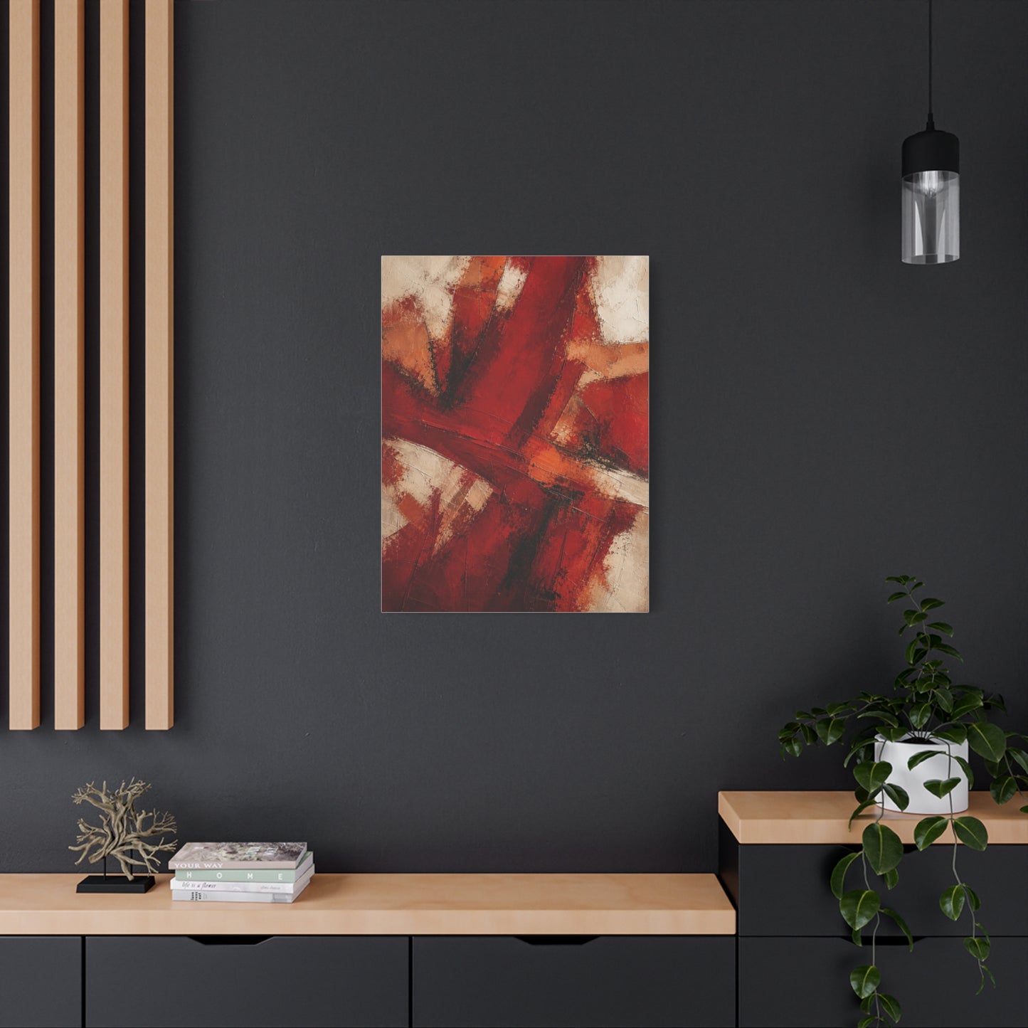 Abstract Crimson Cross Composition Wall Art & Canvas Print
