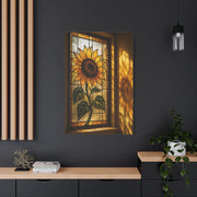Golden Light Stained Glass Sunflower Wall Art & Canvas Print