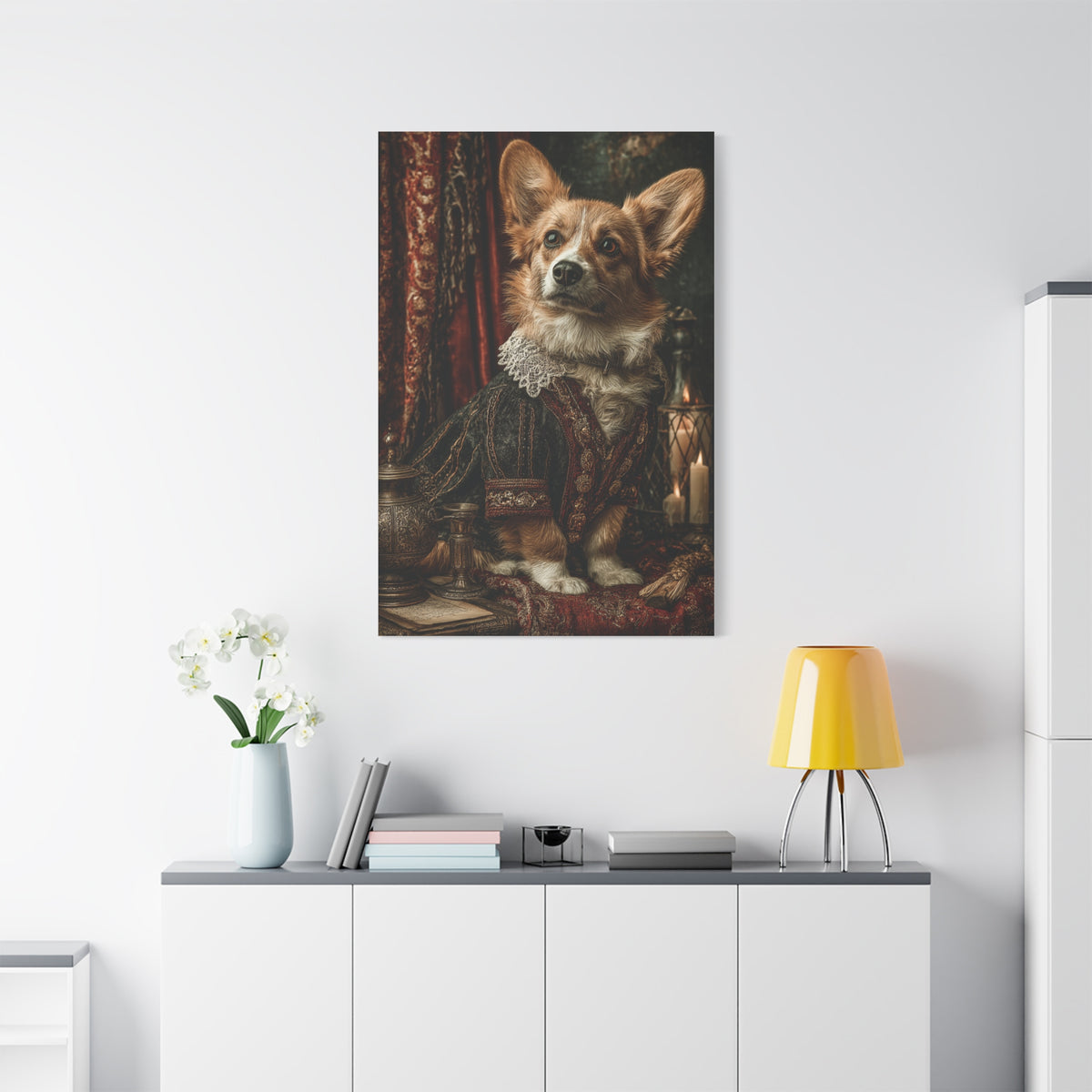 Aristocratic Corgi in Renaissance Attire Wall Art & Canvas Print