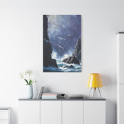 Seagulls Flying Above Crashing Coastal Waves Wall Art & Canvas Print