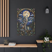 Stained Glass Moonlit Wolf Landscape Wall Art & Canvas Print