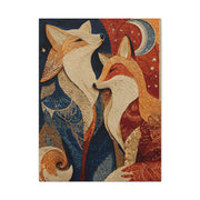 Folk Twin Foxes Celestial Linocut Wall Art & Canvas Print
