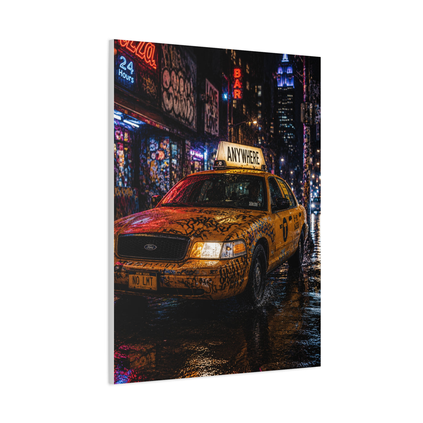 NYC Graffiti Taxi Night Street Wall Art & Canvas Print