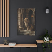 Lion in Ancient Stone Hall Royal Guardian Wall Art & Canvas Print