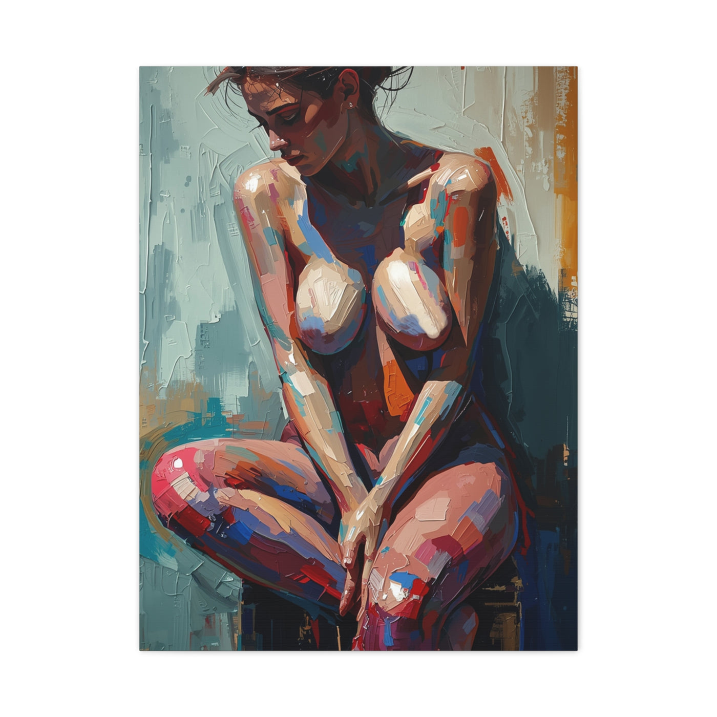Expressive Seated Nude Color Study Wall Art & Canvas Print