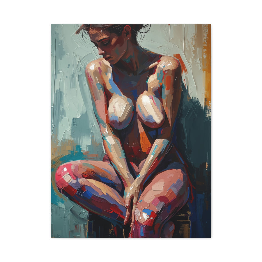 Expressive Seated Nude Color Study Wall Art & Canvas Print