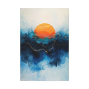 Orange Sun Over Indigo Waves Abstract Wall Art & Canvas Print