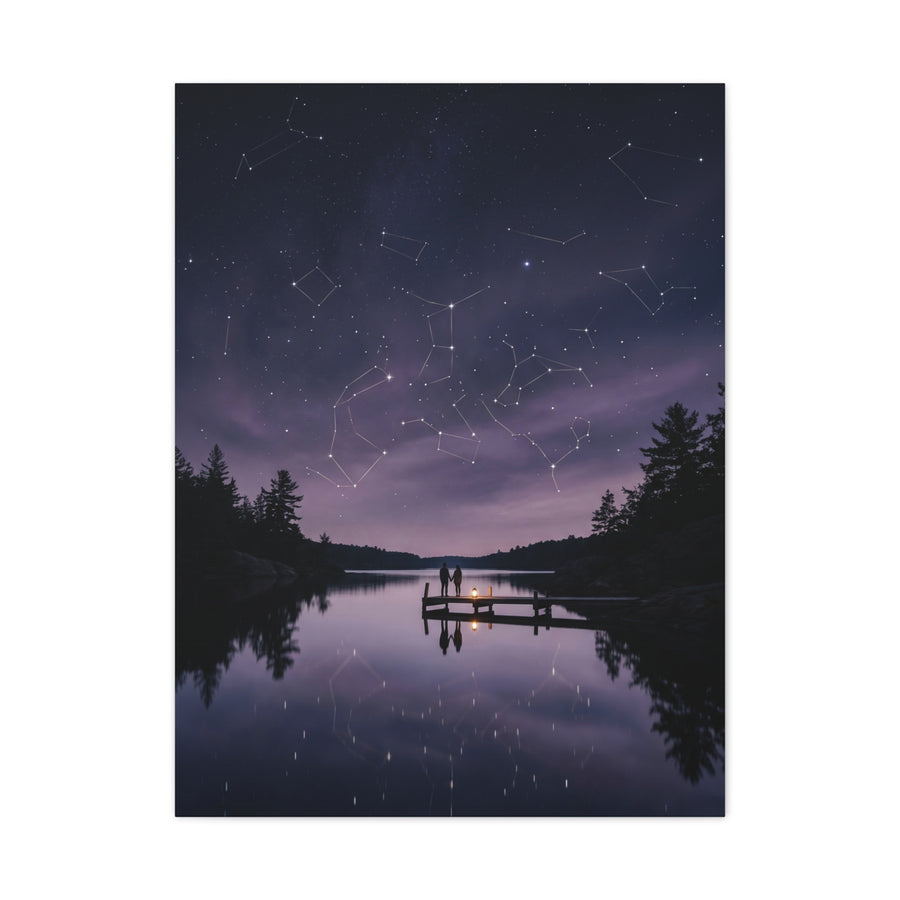 Starlit Reflection Lovers Minimal Scene Wall Art & Canvas Print