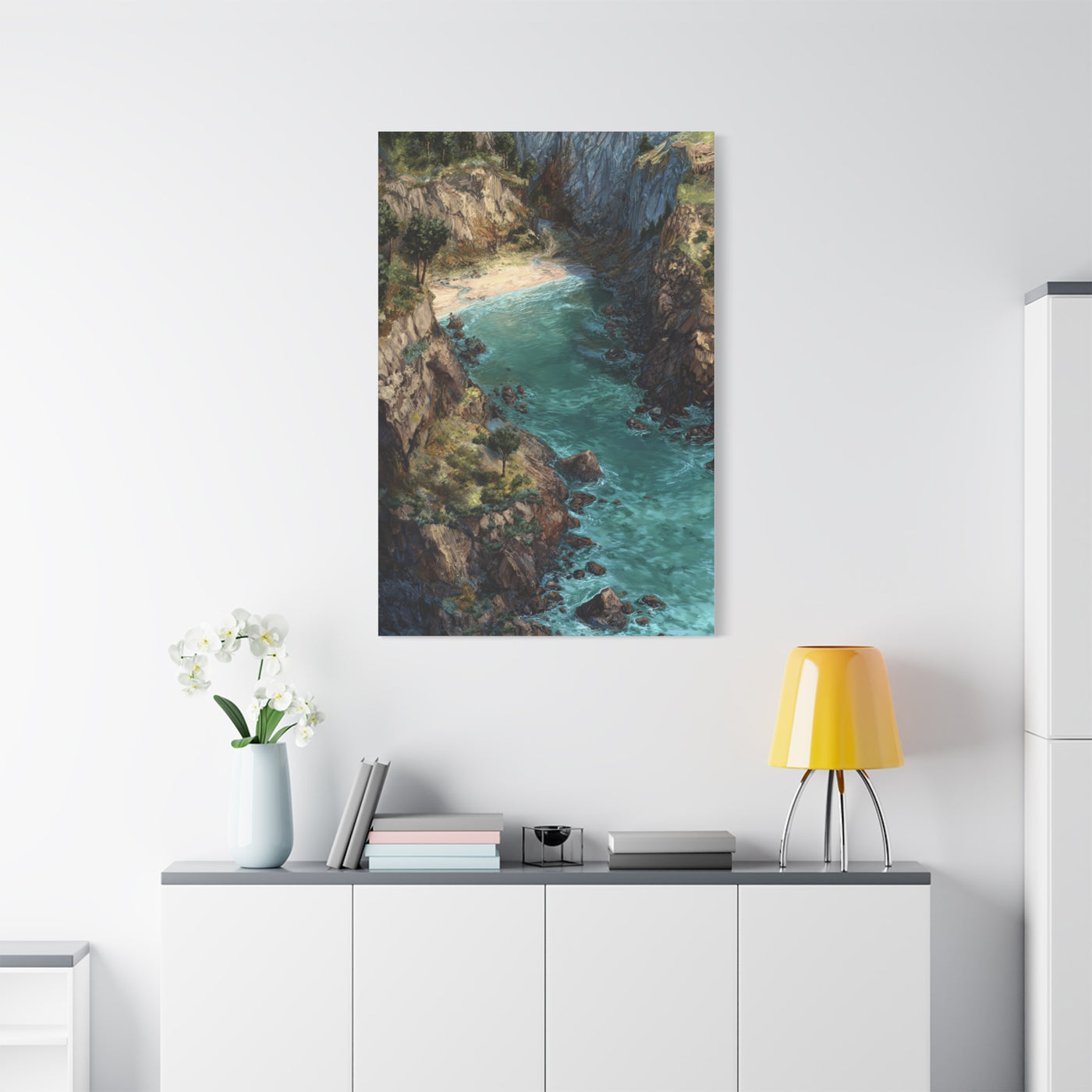 Hidden Coastal Cove Between Towering Sea Cliffs Wall Art & Canvas Print
