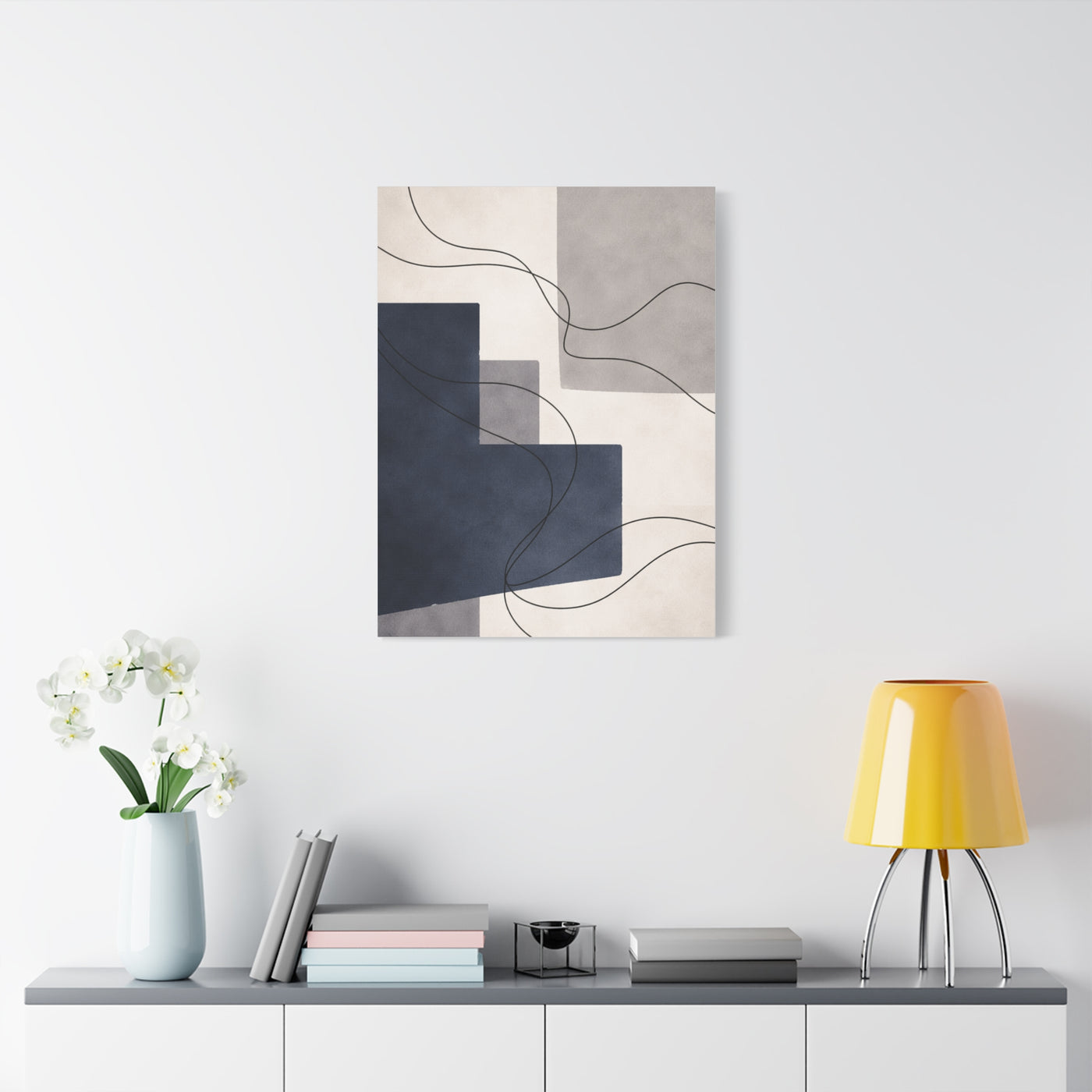 Navy Geometric Line Abstraction Wall Art & Canvas Print