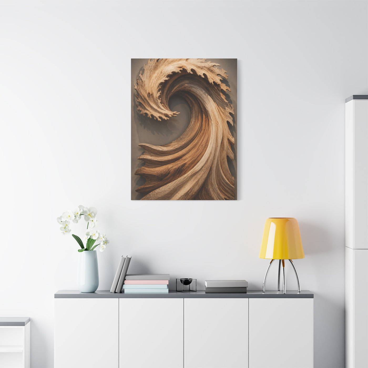 Hand-Carved Wooden Crest Wave Sculpture Wall Art & Canvas Print