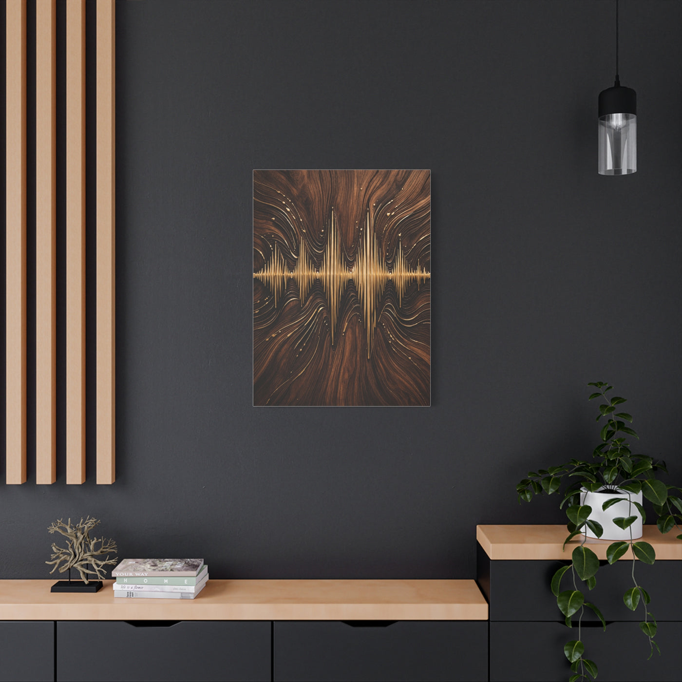 Golden Acoustic Wave Wood Composition Wall Art & Canvas Print