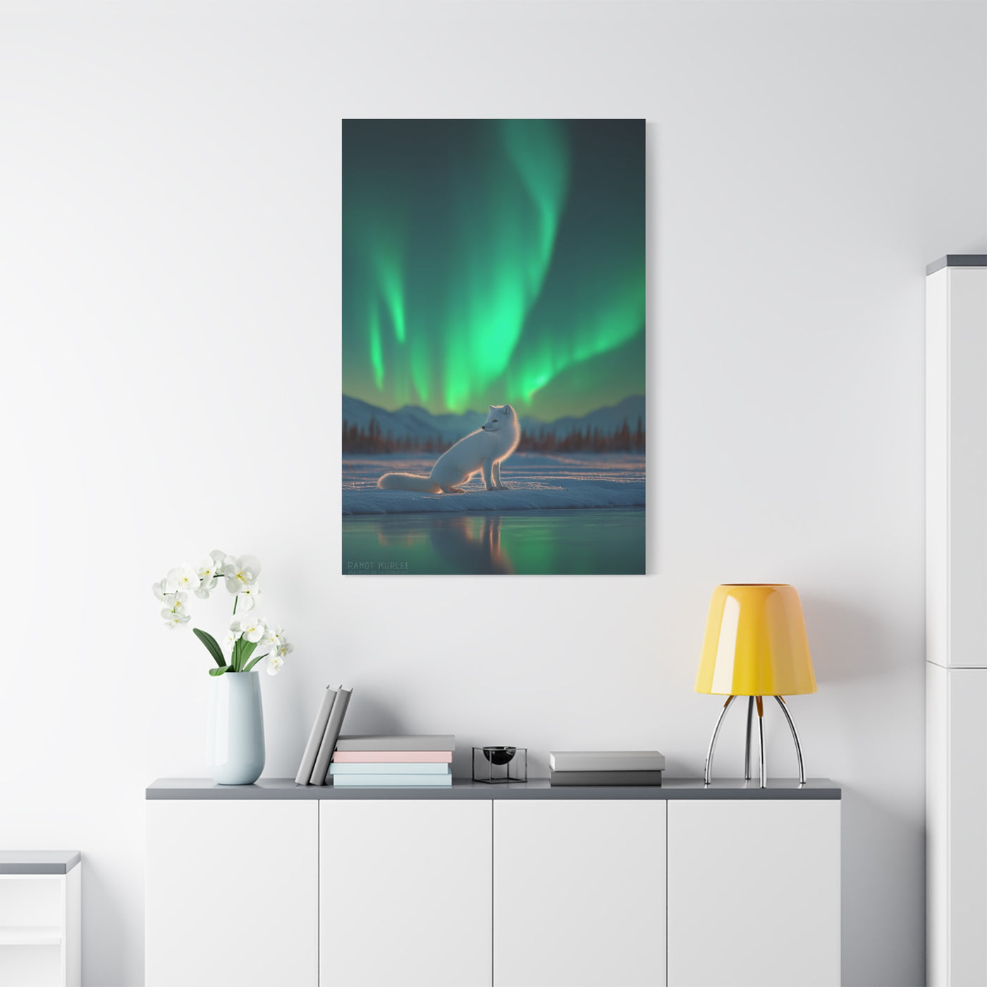 Arctic Fox Aurora Night Wall Art & Canvas Print