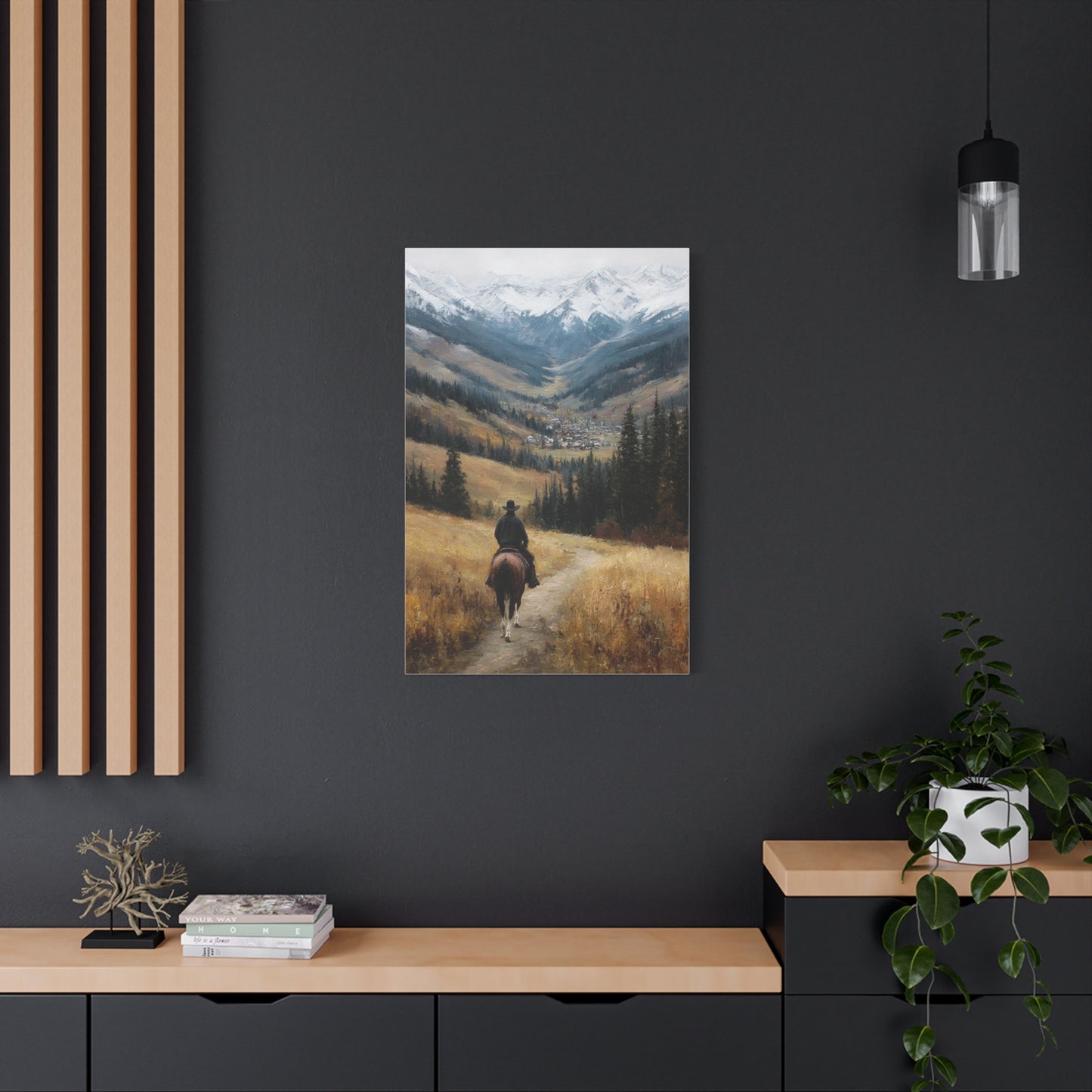 Cowboy Riding Toward a Hidden Mountain Valley Wall Art & Canvas Print