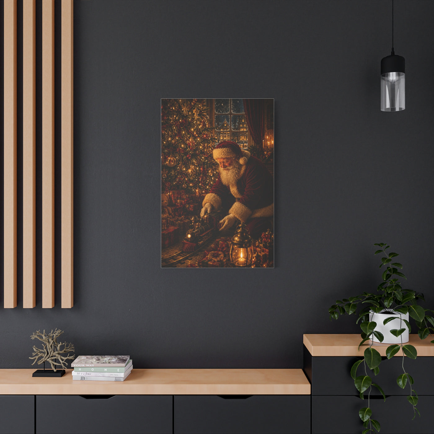 Santa and the Vintage Toy Train Wall Art & Canvas Print